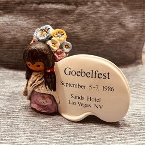 Goebel cream and blue commemorative porcelain plaque with girl and floral crown